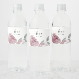 Stofróze Bruiloftsfeest Waterverf Bloemen Waterfles Etiket
