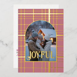 Stofroze en gouden geruite Kerstvakantie Foto Folie Feestdagenkaart