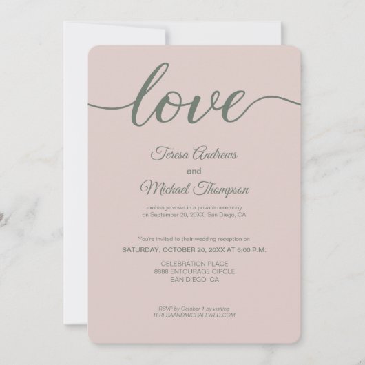 Stofroze en groene moderne liefdes-ontsnappingsrec kaart (Voorkant)