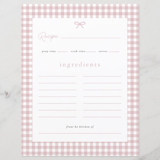 Stofróze geruite babyshower receptkaart (Voorkant)