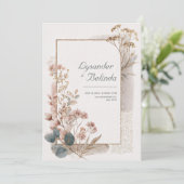 Stofroze Goud Folie Eucalyptus Bruiloft Kaart (Staand voorkant)