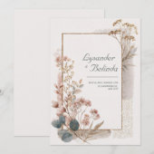 Stofroze Goud Folie Eucalyptus Bruiloft Kaart (Voorkant / Achterkant)
