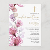 Stofróze Gouden Bloem Confirmatie Uitnodiging (Voorkant)