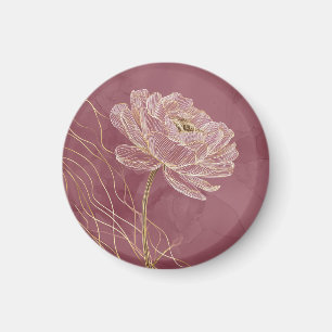 Stofroze Gouden Bloem Lijn Kunst Elegant Magneet