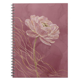 Stofroze Gouden Bloem Lijn Kunst Elegant Notitieboek