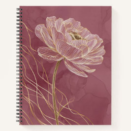 Stofroze Gouden Bloem Lijn Kunst Elegant Notitieboek