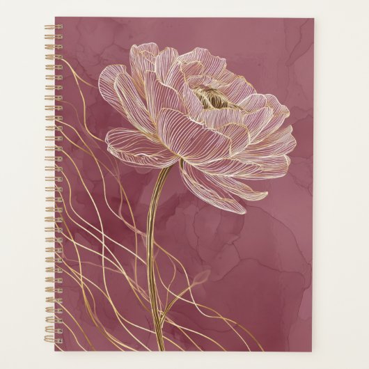 Stofroze Gouden Bloem Lijn Kunst Elegant Planner (Voorkant)