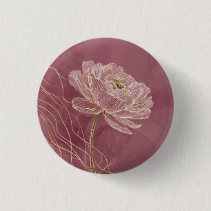 Stofroze Gouden Bloem Lijn Kunst Elegant Ronde Button 3,2 Cm