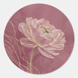 Stofroze Gouden Bloem Lijn Kunst Elegant Ronde Sticker