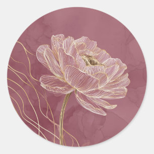 Stofroze Gouden Bloem Lijn Kunst Elegant Ronde Sticker