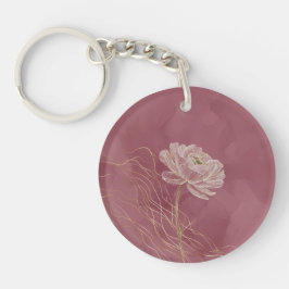 Stofroze Gouden Bloem Lijn Kunst Elegant Sleutelhanger