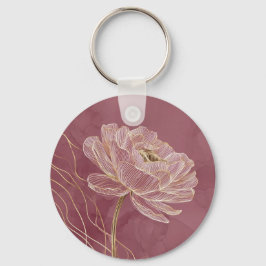 Stofroze Gouden Bloem Lijn Kunst Elegant Sleutelhanger