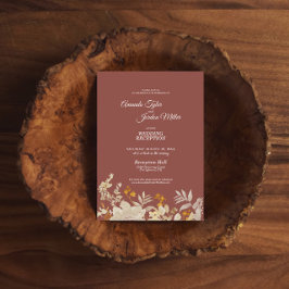 Stofróze herfst boho bruiloftsreceptie kaart