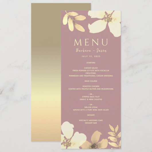 Stofróze kalligrafie huwelijksmenu menu (Voorkant / Achterkant)