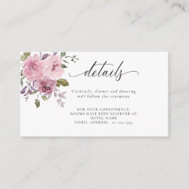 Stofróze Mauve Roze Blush Bloemige Trouwdetails Informatiekaartje