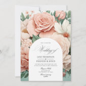 Stofróze, Mintgroene en Blush Bloemige Bruiloft Kaart (Voorkant)