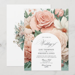 Stofróze, Mintgroene en Blush Bloemige Bruiloft Kaart