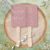 Stofróze moderne script huwelijksprogramma handwaaier