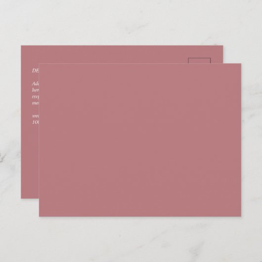 Stofróze monochrome trouwdag briefkaart (Voorkant / Achterkant)