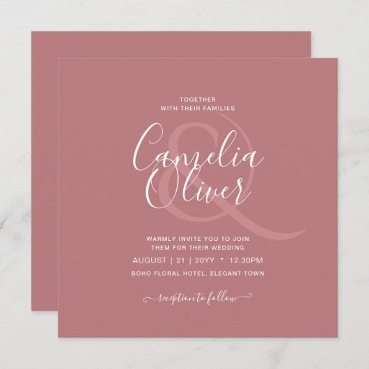 Stofróze monochroom bruiloft kaart (Voorkant / Achterkant)