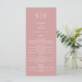 Stofróze Monogram Huwelijksdiner Menu (Staand voorkant)