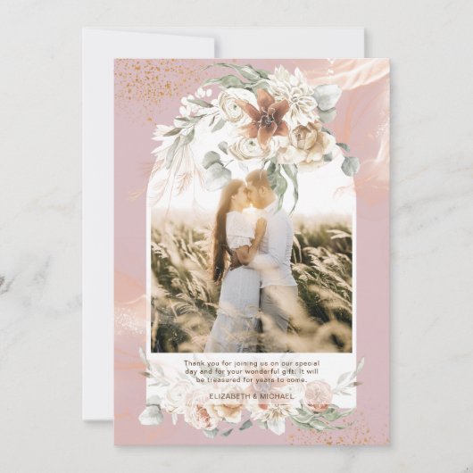 Stofroze Pampasgras Bloemige FOTO DANKJE Bedankkaart (Voorkant)