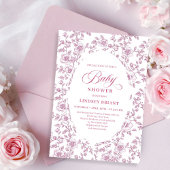 Stofróze Roos Patroon Roze Baby Shower Uitnodiging