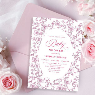 Stofróze Roos Patroon Roze Baby Shower Uitnodiging