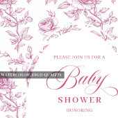 Stofróze Roos Patroon Roze Baby Shower Uitnodiging