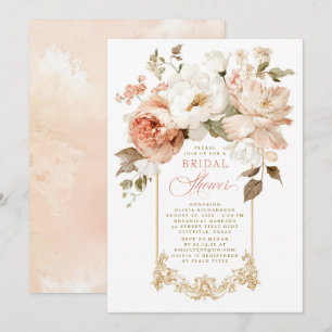 Stofroze roze beige aardse botanische bruiloftsdou kaart