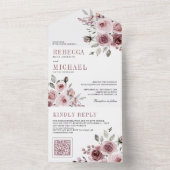 Stofroze Roze Bloem QR Code Bruiloft All In One Uitnodiging (Binnen)