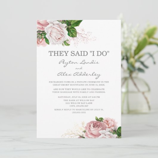 Stofróze roze bloem wit uitstap receptie kaart (Staand voorkant)