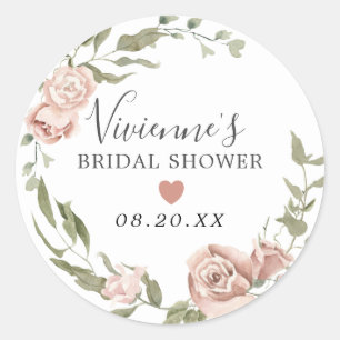 Stofroze Roze Bloemige Trouw Bruiloft Envelope Zeg Ronde Sticker