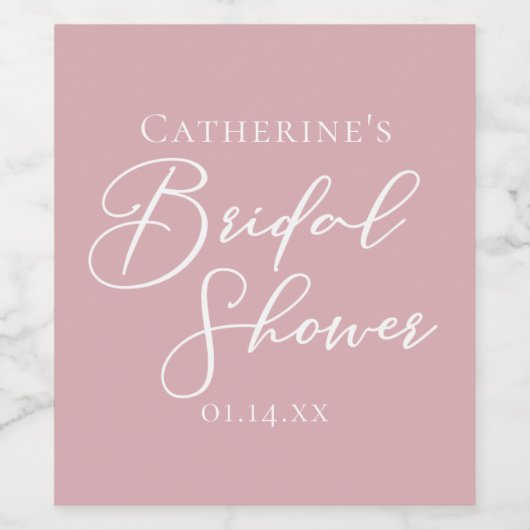 Stofróze roze bruidsfeest Persoonlijk Wijn Etiket (Enkel label)