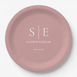 Stofróze Roze Chic Monogram Huwelijk Papieren Bordje