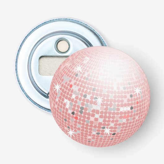 Stofroze roze discobal retro 70s button flesopener (Voorkant)