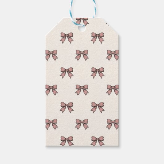 Stofróze Roze Lint Strikken Coquette Cadeaulabel (Voorkant)