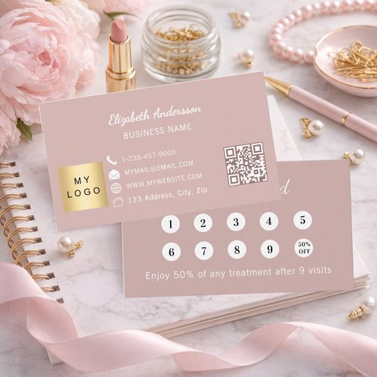 Stofróze roze qr-code zakelijk logo klantenkaartje
