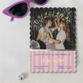 Stofroze roze retro lente disco bruiloftsfoto save the date