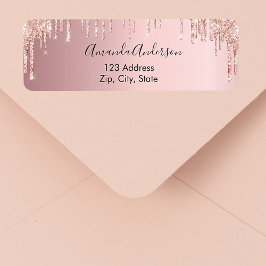 Stofroze roze roze gouden retouradreslabel etiket