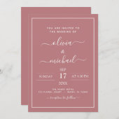 Stofróze Roze Trouw Moderne Typografie Uitnodiging (Voorkant / Achterkant)