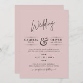 Stofroze Roze Trouw Uitnodigingen Modern Budget (Voorkant / Achterkant)