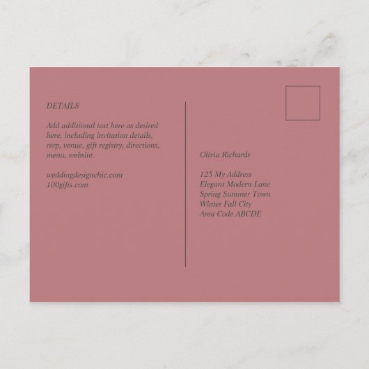 Stofroze Roze Trouwdag Briefkaart (Achterkant)