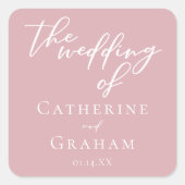 Stofróze roze vrouwelijke typografie trouwdag vierkante sticker (Voorkant)