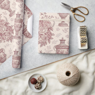 Stofróze Vazen Bloem Frans Cadeaupapier