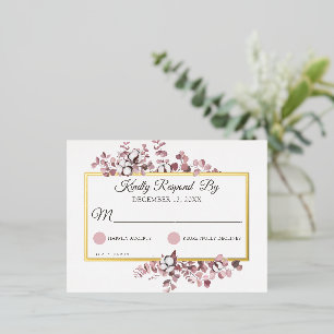 Stofroze Zuidelijke Katoen Botanische Trouw RSVP Folie Uitnodiging Briefkaart