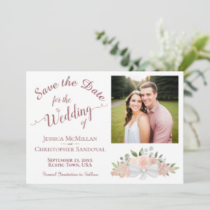 Stofruize Roze Bloem Calligrafie Foto Bruiloft Save The Date