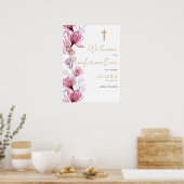 Stofwijd roze bloem bevestiging welkomstbord poster (Keuken)