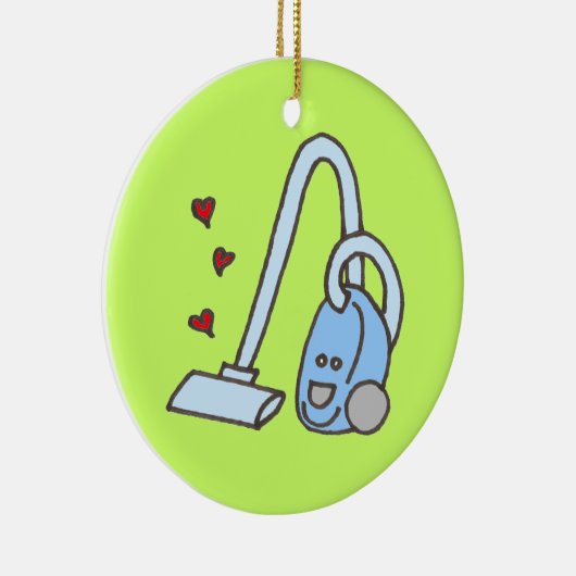 Stofzuiger met harten met naam keramisch ornament (Rechts)