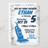 Stofzuiger verjaardagsuitnodiging BLUE Kaart (Voorkant / Achterkant)